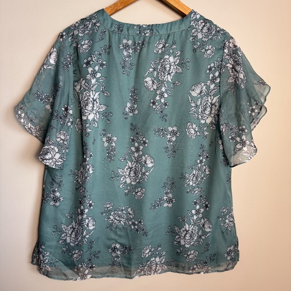 BloomChic Floral Flutter Sleeve Top Elegant Sheer Blouse 12 Fairy Whimsy - Picture 8 of 15